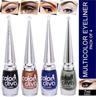 Color Diva Eyeliner (Black, Blue, Golden, Silver) Pack of 4 28 ml
