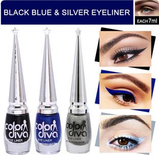 Color Diva Black, Silver, Blue Eyeliner Pack of 3 21 ml