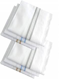 Kolva 100% Cotton Premium Collection Handkerchiefs - Pack of 6 (White Striped) ["White"] Handkerchief