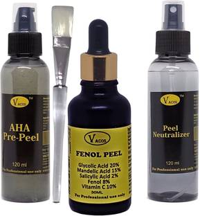 VACOS Fenol Peel 30 ml, Glycolic 20%, Mandelic 15%, Salicylic 2%, Fenol 8%, with Pre Peel , Neutralizer, Brush