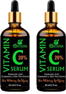 Meralite Vitamin C Serum for face with Hyaluronic acid, Ascorbic acid, Aloe vera and Grape seed extract Pack of 2