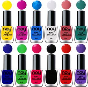 NOY 60 Seconds Quick Dry Shiny Nail Polishes Combo of 12 Pcs 6ml each Combo-No-04 Yellow, ,Sky Blue, White,Peach,Radium Green