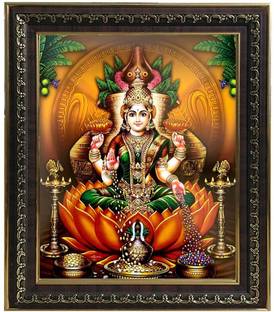 Puja N Pujari Goddess Lakshmi / Laxmi Devi Gold Photo Frame for Wall Hangings and Pooja Room (L * H : 11.5 X 13.5 Inches) Religious Frame