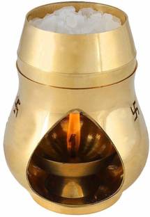 Handicraft Hub Brass Swastik Diya Oil Lamp Diffuser Incense Kapoor Camphor Essential Fragrance Oil Burner(Size 6 x 2.5 Inches) Brass Table Diya