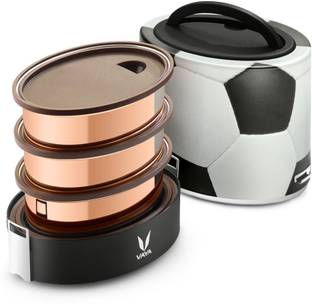 Vaya Tyffyn 1000 ml Soccer Copper-Finished Stainless Steel Tiffin Box without BagMat (One 400 ml + Two 300 ml Containers) - 3 Containers Lunch Box