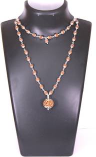 शिवोहम Premium Quality Rudraksha Silver Cap Mala (4 Mukhi as Guru) लकड़ी नेकलेस
