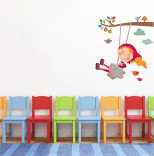 Flipkart SmartBuy 12 cm Wall Decals ' Cute Girl Playing In Swing ' Wall Stickers Self Adhesive Sticker