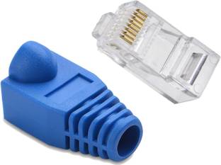 RIVER FOX 50 Sets Network Jack Plug of RJ 45 Connectors Modular Plugs + Blue Boots Caps Wireless Wire Connector