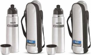 MILTON Thermosteel Flip lid 1000 ml Flask 1000 Flask (Pack of 2, Silver) 1000 ml Bottle