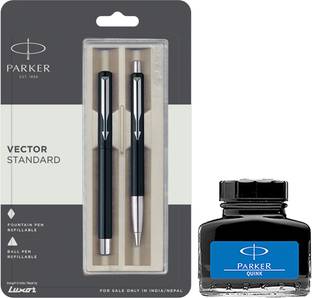 PARKER Vector Standard Sets Fountain Pen & Ball Pen with Blue Quink Ink Bottle
