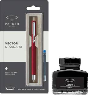 PARKER Vector Standard CT Fountain Pen - Red with Black Quink Ink Bottle