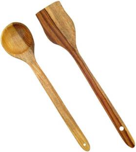 QUALITY HANDICRAFTS WOODEN NON STICK SPOON SET OF 2 FOR SERVING AND COOKING KITCHEN TOOLS Wooden Wooden Spoon Set