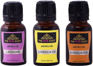 THE PINK KNOT Lavender , Lemongrass & Sandalwood set of three aromatic fragrant diffuser oil (15ml each) Aroma Oil Lavender , Lemongrass & Sandalwood