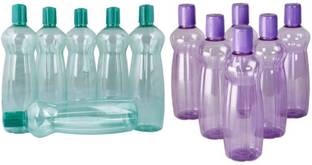 MILTON Pacific Purple and Green Plastic Fridge Water Bottle Set of 12 1000 ml PET Bottle