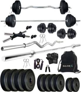 STARX 20 kg PVC Weight Plates Combo of Rods and Accessories Home Gym Combo