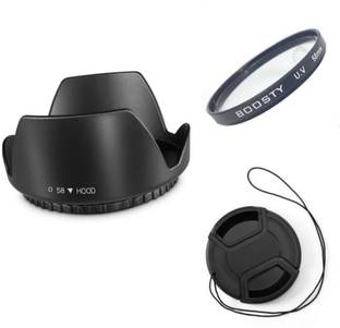 BOOSTY COMBO 58MM Flower Lens Hood (Black) FOR 18-55MM 55-250MM Lens Hood + uv filter+ lens cap( pack of 3)  Lens Hood