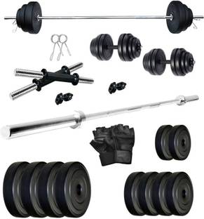 STARX 20 kg Home Gym PVC PVC 20 kg Dumbbell Set with 5Ft Straight Rod Gym Gloves Home Gym Combo