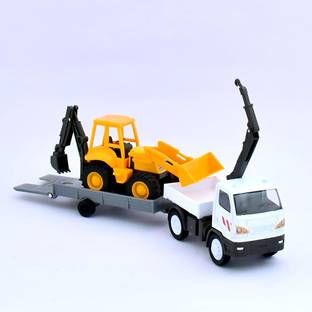 NEW RAY Die Cast, 1:43 Scale Truck with Mounted Crane with Trailer + 1:48 Scale Backhoe Loader