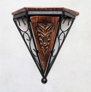 IWUD ENTERPRISES Hanging Shelves Wooden and Iron Antique V Shape Wooden Wall Shelf