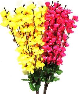 KOONIV Artificial Yellow Red Orchid Flower Bunch For Vase - 22 inch Yellow, Red Orchids Artificial Flower