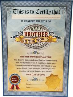 Northland Best Brother in World Certificate - Unique Gifts for Brother Greeting Card