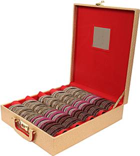 KUBER INDUSTRIES Wooden Five Rod Bangle Storage Box (Gold) -CTKTC8697 Metalic Design Vanity Box