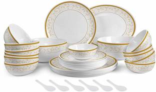 cello Pack of 33 Opalware Divine Amber Gold 33 pcs Dinner Set