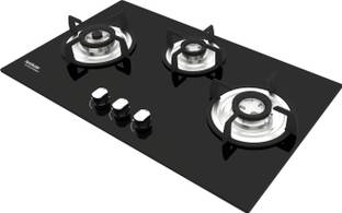 Hindware Ella 3B 75CM Glass, Stainless Steel Automatic Gas Stove