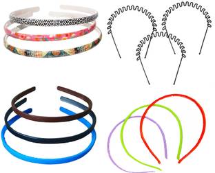 FOK Set Of 12 Pc Plastic Multi Color & Design Hair Bands (4 Styles) Hair Band