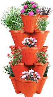 Sharpex POTS4NATURE Plastic Stack-A-Pot for Floor Set Stackable Pots for Home & Garden, Office, Hotel, Indoor & Outdoor Pot/Planter(Planter, 5-Pieces) Plant Container Set