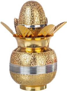 Delhi Gift House Gold Plated Mangal Kalash with Coconut for Poojan(22 cm)(Height: 18 inch, Gold) Brass Kalash