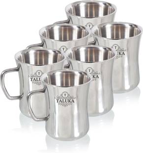 TALUKA Stainless Steel Coffee Set, 400 ml (Silver) - 2 Pieces Stainless Steel Coffee Mug