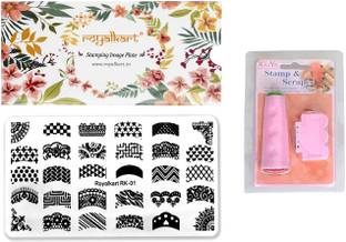 Royalkart Nail Stamping Kit 1 Stamping Image Plate, Double-Sided Stamper & Scraper & Dotting Tool (RK-01)