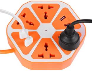 Zinger Hexagon Shape Socket USB Charger( Orange-14 ) 8 A Three Pin Socket