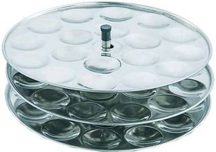sahajavi Mirror Finished Stainless Steel 3 Plates Mini Idly Stand/Plates Induction & Standard Idli Maker