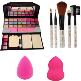 TYA 6155 Makeup kit + 5 pcs Makeup Brush + 2 pc Blender Puff Combo (Pack of 4)