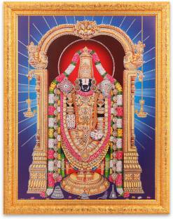 14 X 18 Inches Lakshmi Sararwati Ganesh Golden Zari Art Work Photo in Golden Frame Big Religious Wall Decor 