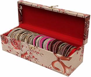 beauty craft VTMS TRADER Industries Floral Design Wooden single Rod Bangle Storage Box, Gold vanity box Vanity Box