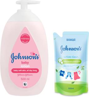 JOHNSON'S Baby Lotion 500ml Pump Pack with Baby Laundry Detergent Active Clean 500ml