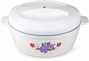 cello Roti Plus Plastic Casserole with Lid, 1500 ML, White/Brown Thermoware Casserole