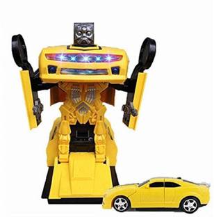 tysm creation Car Converting To Robot Transformer Toy For Kids (Yellow)