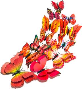 RANGOLI 12 cm butterfly Multicolor Red Magnetic Sticker