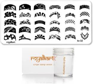 Royalkart Set Nail Art Stamper Silicone Scraper With Cover Image Polish Stamping Printing Plate Manicure Template Tools Transfer Kit