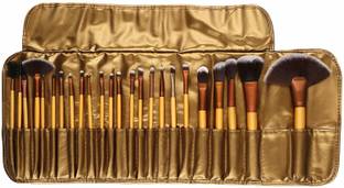SKINPLUS Professional Cosmetic Brush Set (24 Pieces) with Golden Leather Pouch for Eye Shadow Blush Concealer