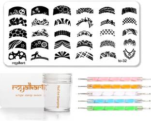 Royalkart Nail Art Stamping Image Design Plate TO- 32 With Silicon Stamper And 5 pcs Double-Sided Dotting Tool
