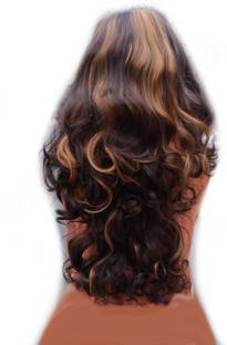 Alizz Beautiful full curly half head double tone brown long hair extension for women girls ladies volumizer shaded clip on wig Hair Extension