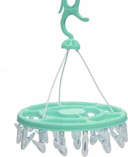Cosmoss Plastic Clothes Drying Hanger with 24 Clips/Pegs Regular Organizer