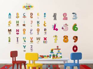 rawpockets 1 cm Wall Decals ' Alphabets and Numbers Combo'Wall Stickers |PVC Vinyl | Multicolour Self Adhesive Sticker