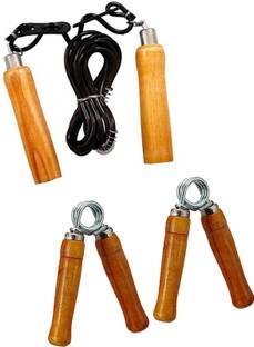 L'AVENIR FITNESS Wood Handle Jump Rope + Hand Grip Pair (Best Quality) Freestyle Skipping Rope