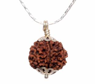 Parashara ARKAM Seven Mukhi Rudraksha with Silver Pendant and Silver Chain / Original Nepali 7 Mukhi Rudraksha and detailed Puja and wearing instructions Wood Pendant